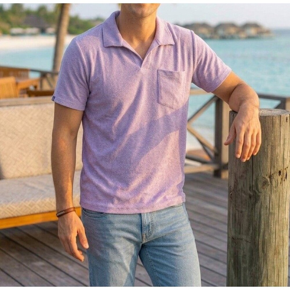 Criquet Terrycloth Polo Men's T-Shirt Short Sleeves Collared Solid L 290835